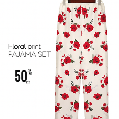 Pack of Two Comfy Casual Pajama Pants Floral Print Drawstring Palazzo Lounge Pants Wide Leg