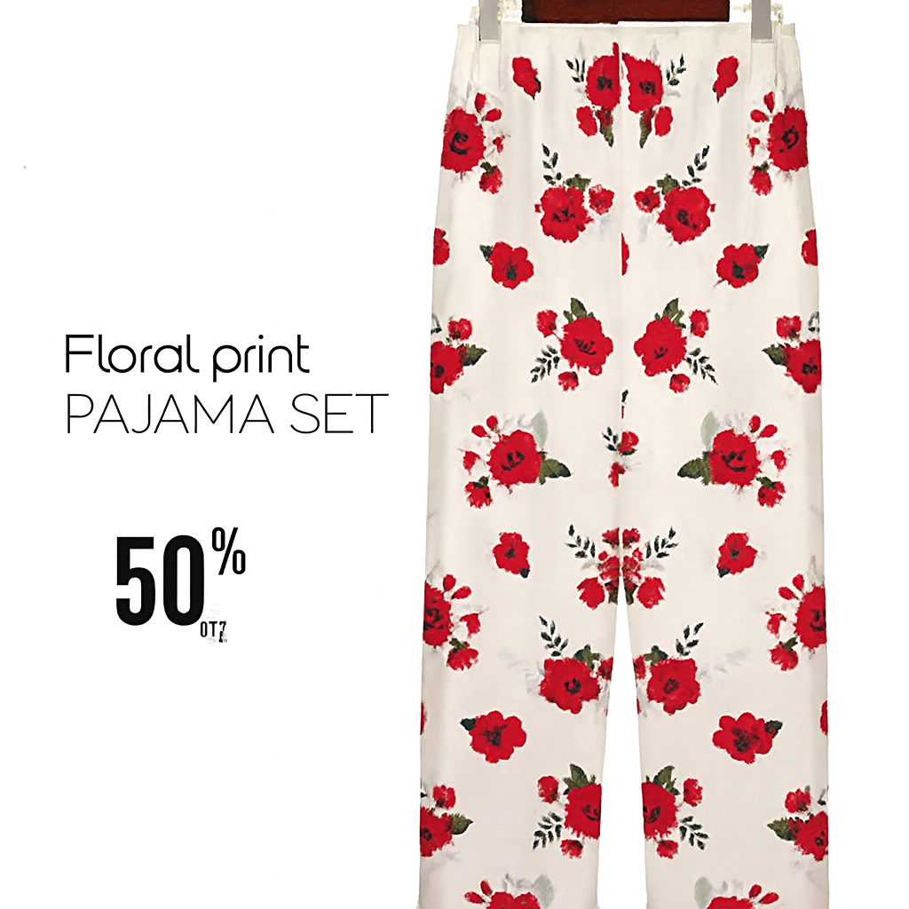 Pack of Two Comfy Casual Pajama Pants Floral Print Drawstring Palazzo Lounge Pants Wide Leg