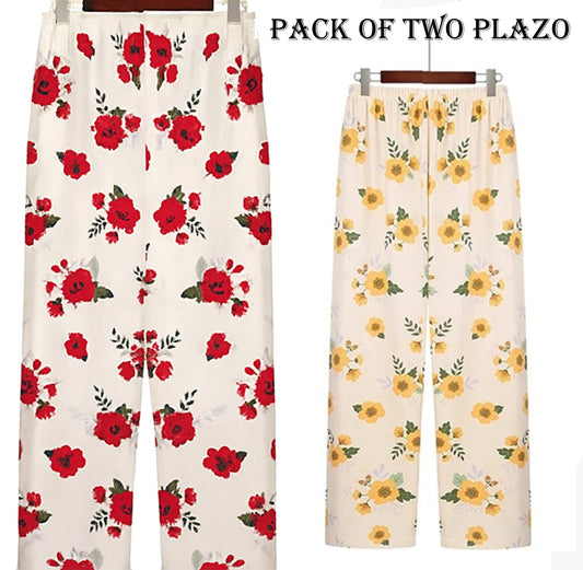 Pack of Two Comfy Casual Pajama Pants Floral Print Drawstring Palazzo Lounge Pants Wide Leg