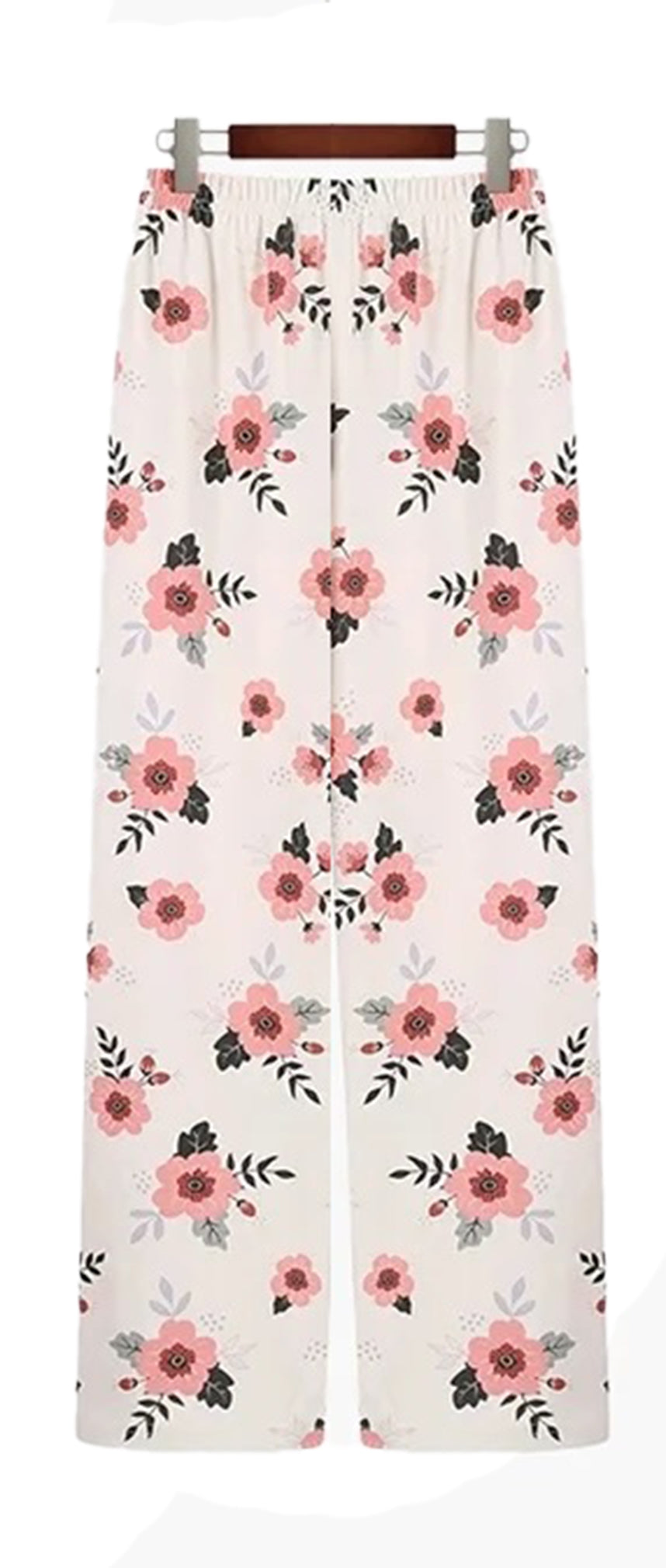 Pack of Two Comfy Casual Pajama Pants Floral Print Drawstring Palazzo Lounge Pants Wide Leg