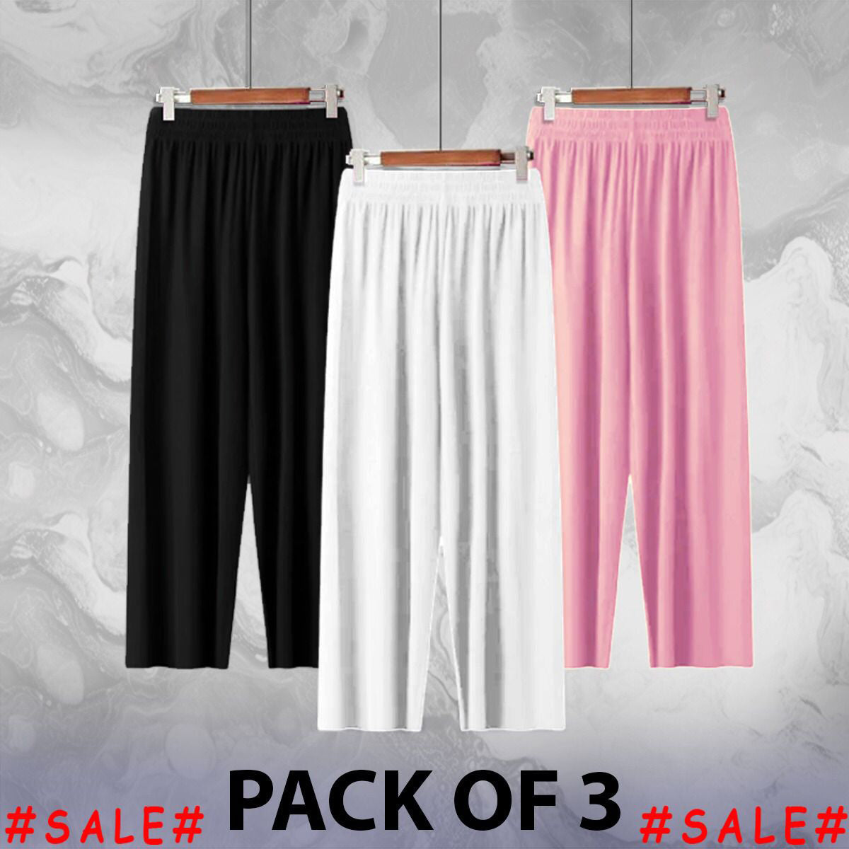Pack of 3 Multi Color Comfy Casual Pajama Pants Palazzo Lounge Pants Wide Leg