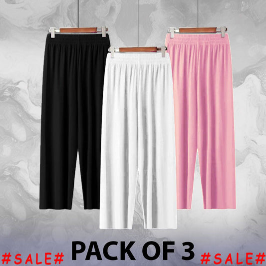 Pack of 3 Multi Color Comfy Casual Pajama Pants Palazzo Lounge Pants Wide Leg