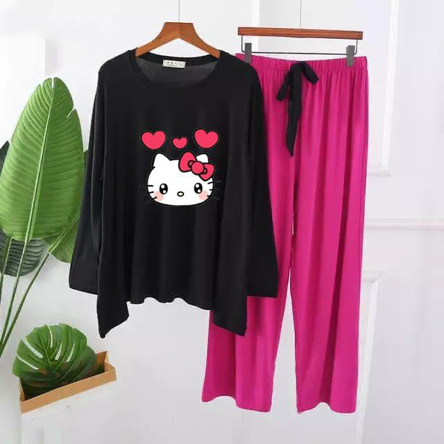 Premium Kitty999 Print Full Sleeves Pajama Set for Women