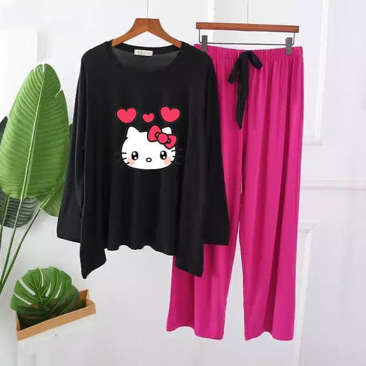 Premium Kitty999 Print Full Sleeves Pajama Set for Women