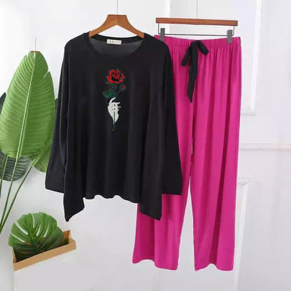 Premium Flower Print Full Sleeves Pajama Set for Women